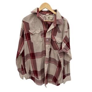 DC Brand Mens Red Cream Western Button Down Pearl Snap Long Sleeve Shirt Si 17.5